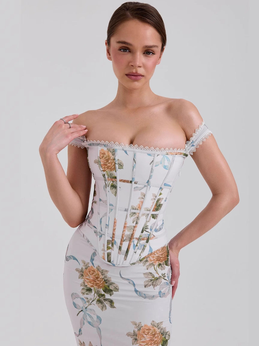 Maskot Aurora Çiçekli Midi Elbise