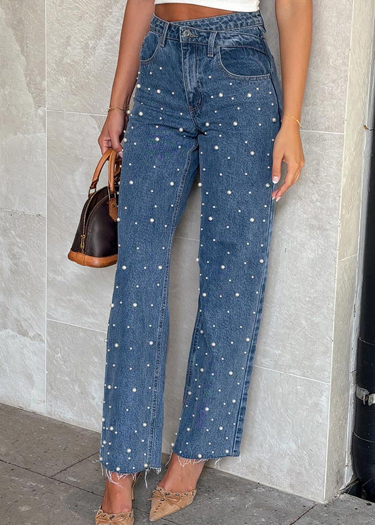 Maskot İnci Detaylı Düz ​​Kesim Kot Pantolon