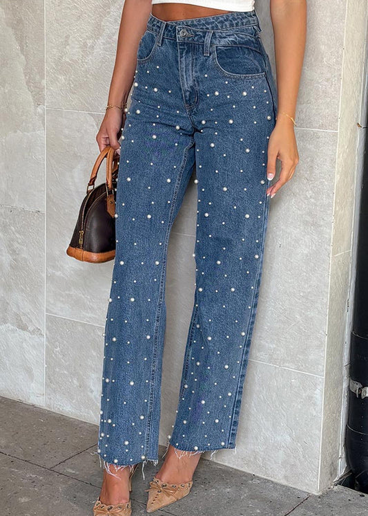 Maskot Pearl-Detail Straight-Cut Denim Pants