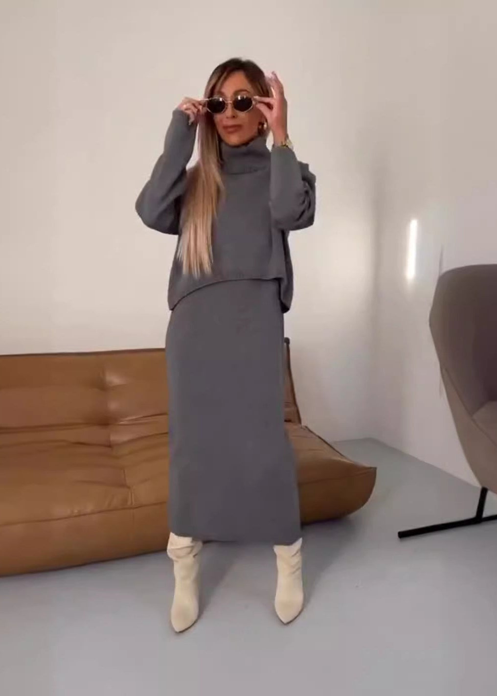 Maskot Uzun Ribana Örgü Elbise