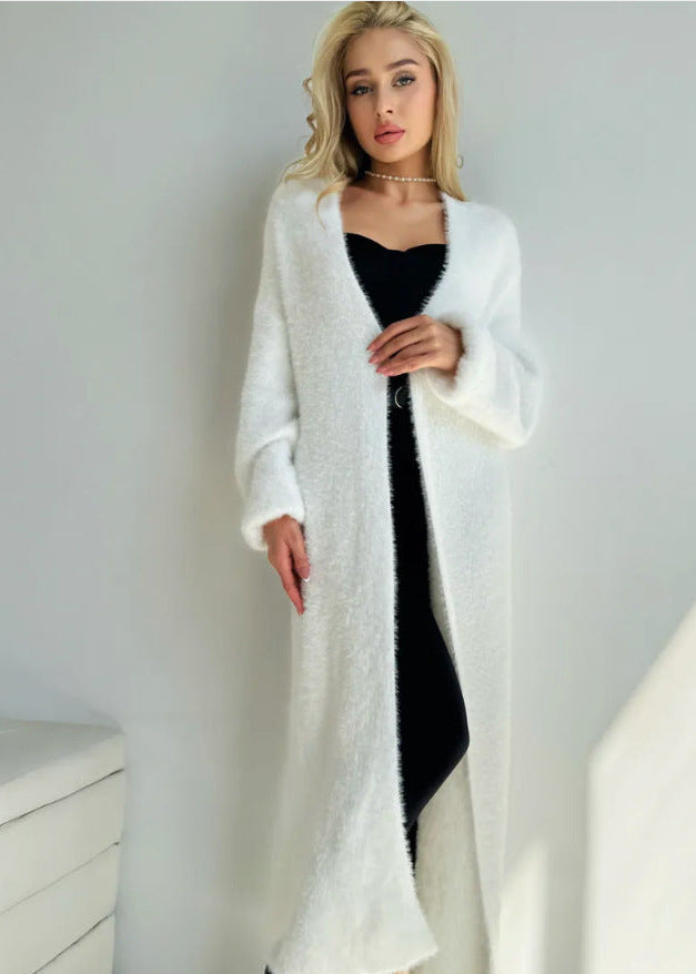 Maskot Grey Faux Fur Long Cardigan