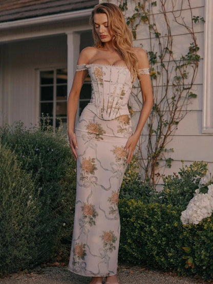 Maskot Aurora Çiçekli Midi Elbise