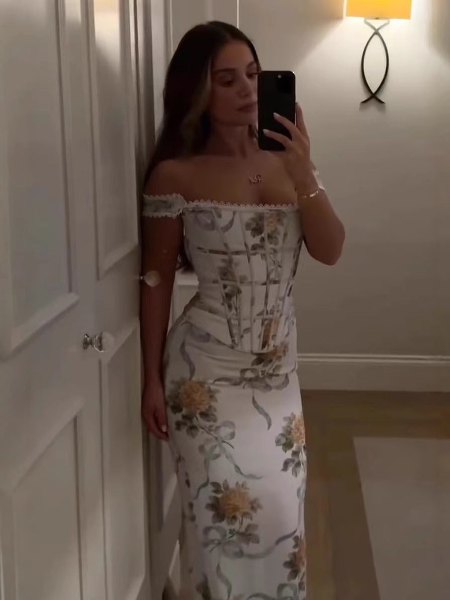 Maskot Aurora Çiçekli Midi Elbise