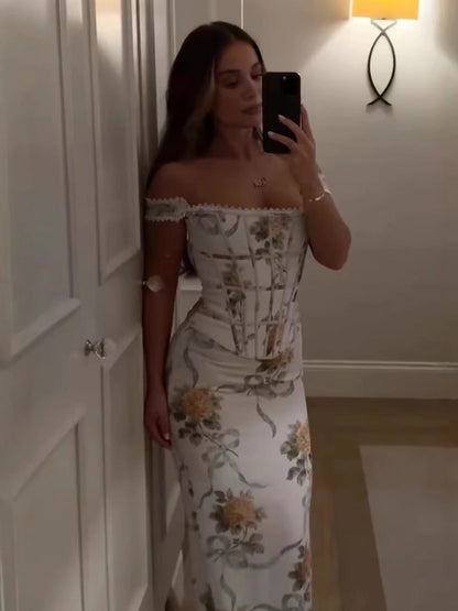 Maskot Aurora Çiçekli Midi Elbise