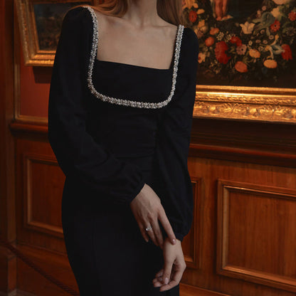 Maskot Celestia Kristal Detaylı Siyah Elbise