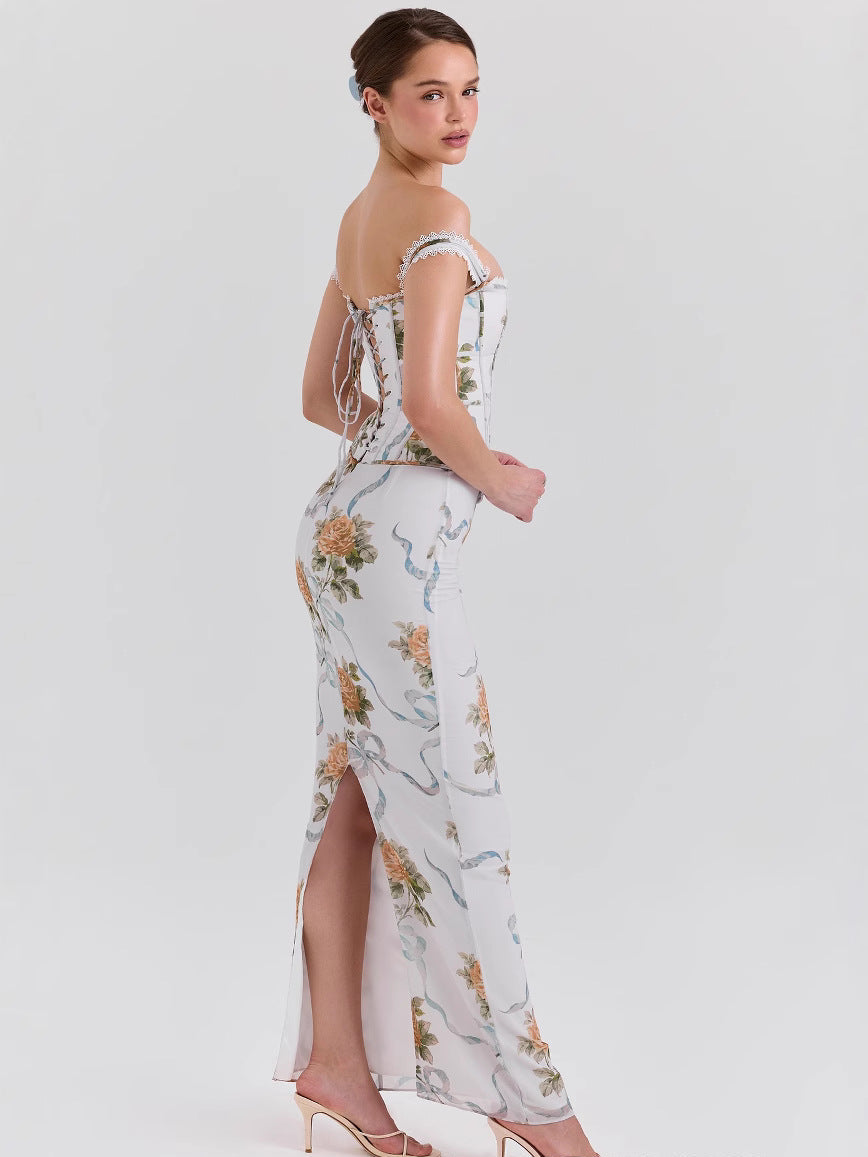 Maskot Aurora Çiçekli Midi Elbise